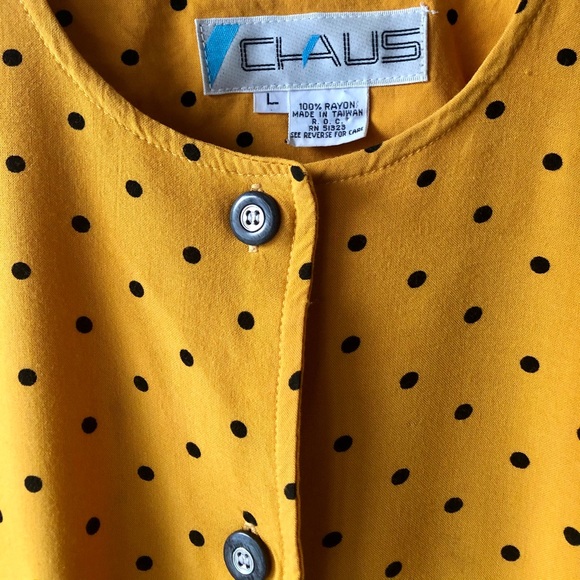Vintage Rare Button Dwn Yellow Pockets PolkaDot T - Picture 3 of 8